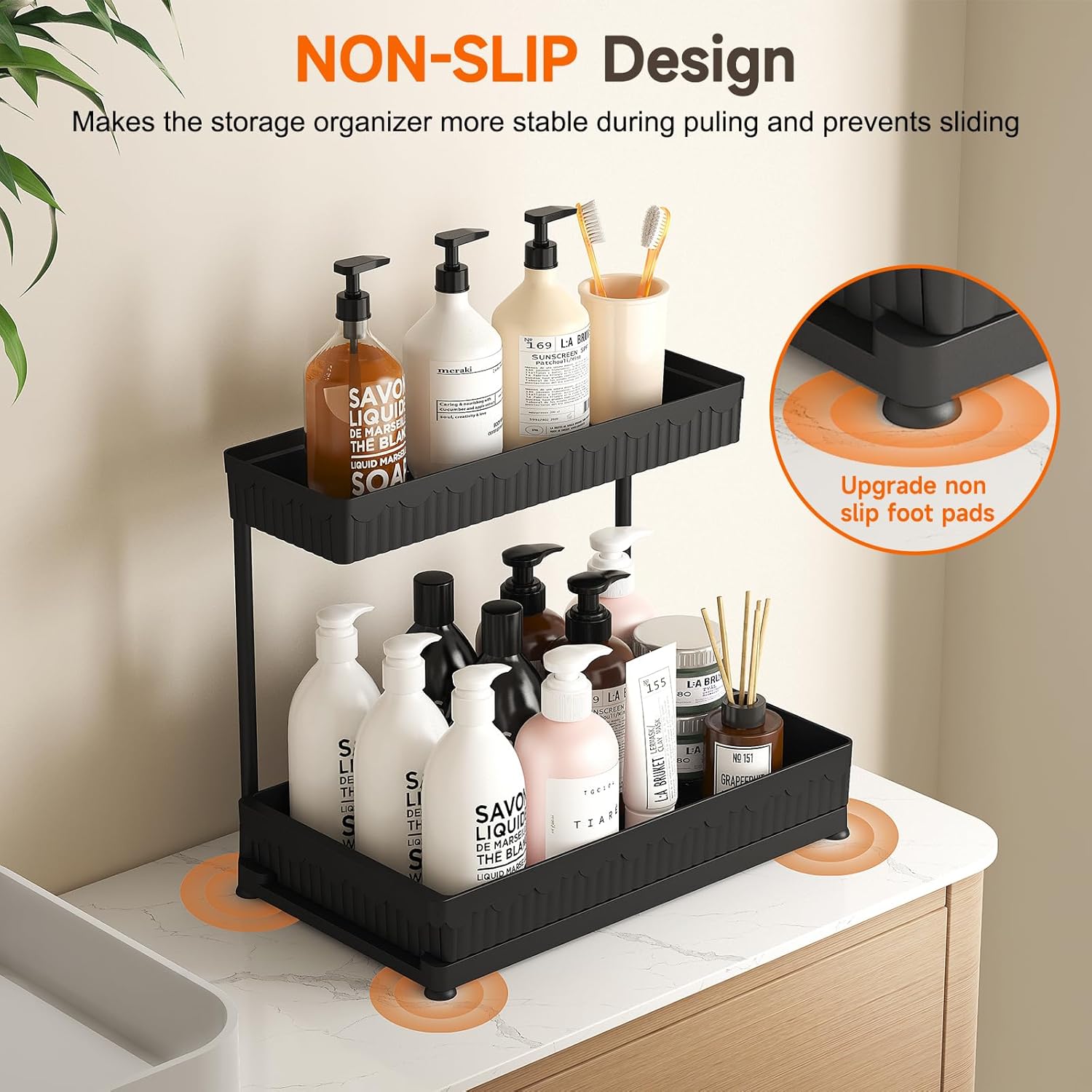 3 Pack Multi-Purpose Under Sink Organizers and Storage, 2026 L-Shaped Pull Out Cabinet Organizer for Bathroom & Kitchen, Under Cabinet Organizer with Hooks Hanging Cup, Black - Image 4