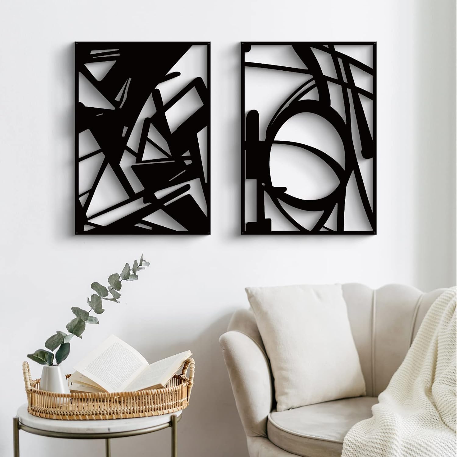 Glamativity 4 Pack Black Abstract Metal Wall Art, Minimalist Décor Single Line Art Wall Décor, 3D Textured Metal Wall Sculptures, for Living Room Bedroom Bathroom Study Room (Black Abstract, M Size 16 x 11'') - Image 3