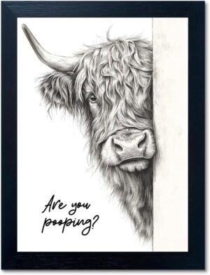 Funny Highland Cow Bathroom Wall Ar...