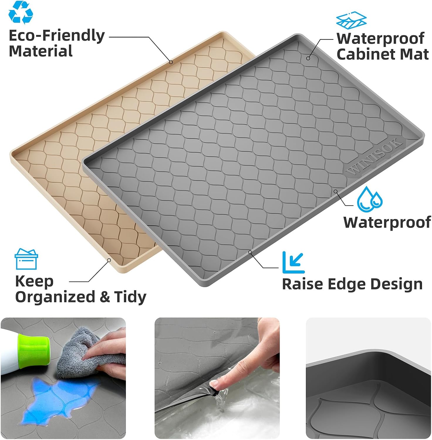 Silicone Under Sink Mat 34" x 22", kitchen Essentials and Gadgets, Shelf liner and Cabinet Protector, Home Organizers and Storage, Waterproof Bathroom Tray - Image 2