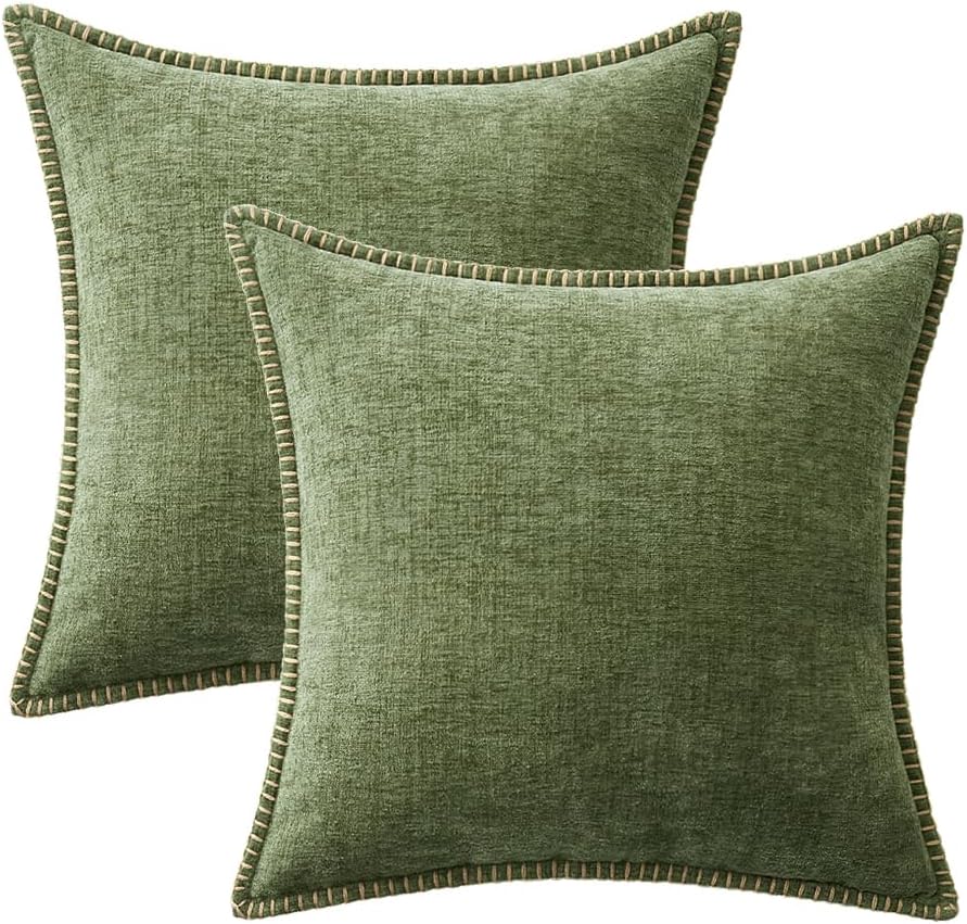 MIULEE Pack of 2 Couch Throw Pillow Covers 18x18 Inch Sage Green Farmhouse Decorative Pillow Covers with Stitched Edge Soft Chenille Solid Dyed Spring Pillow Covers for Sofa Bed Living Room - Image 6