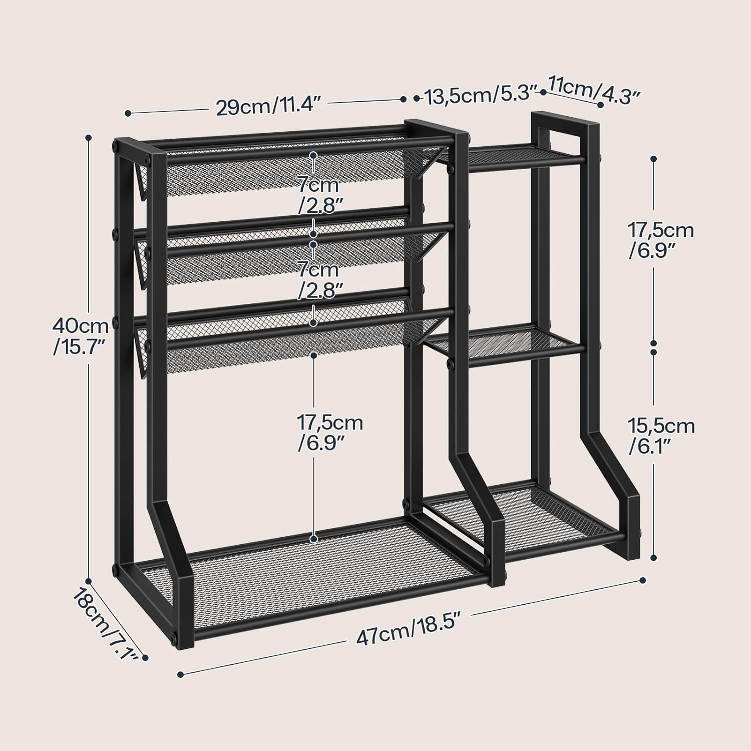 HOOBRO 4-Tier Spice Rack, Seasoning Organizer, Stackable Spice Rack Organizer, Spice Jar Storage Organizer, for Kitchen, Cupboard, Countertop, Black BK48TL01 - Image 2