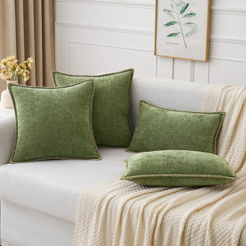 MIULEE Pack of 2 Couch Throw Pillow Covers 18x18 Inch Sage Green Farmhouse Decorative Pillow Covers with Stitched Edge Soft Chenille Solid Dyed Spring Pillow Covers for Sofa Bed Living Room - Image 5