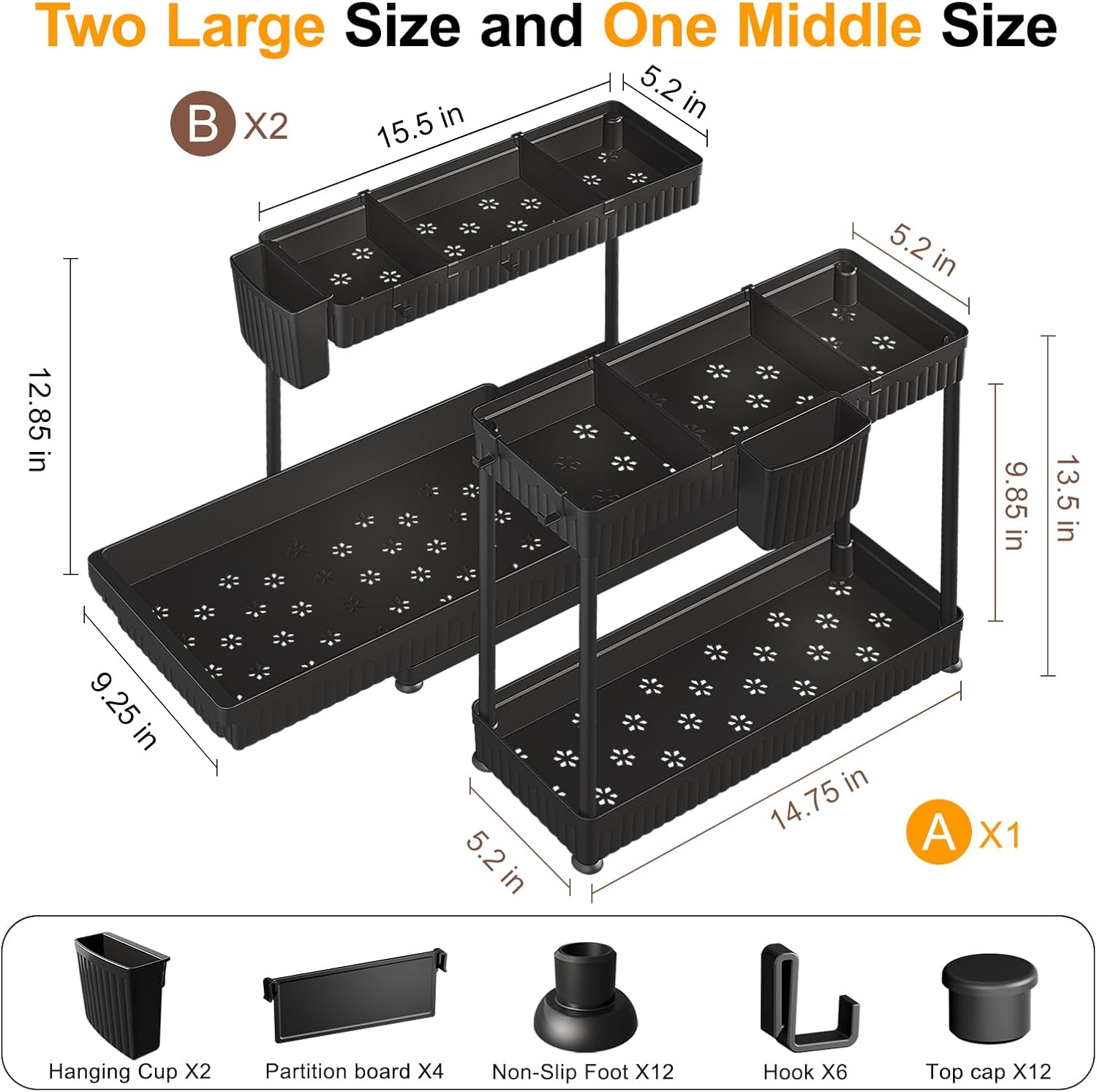 3 Pack Multi-Purpose Under Sink Organizers and Storage, 2026 L-Shaped Pull Out Cabinet Organizer for Bathroom & Kitchen, Under Cabinet Organizer with Hooks Hanging Cup, Black - Image 6