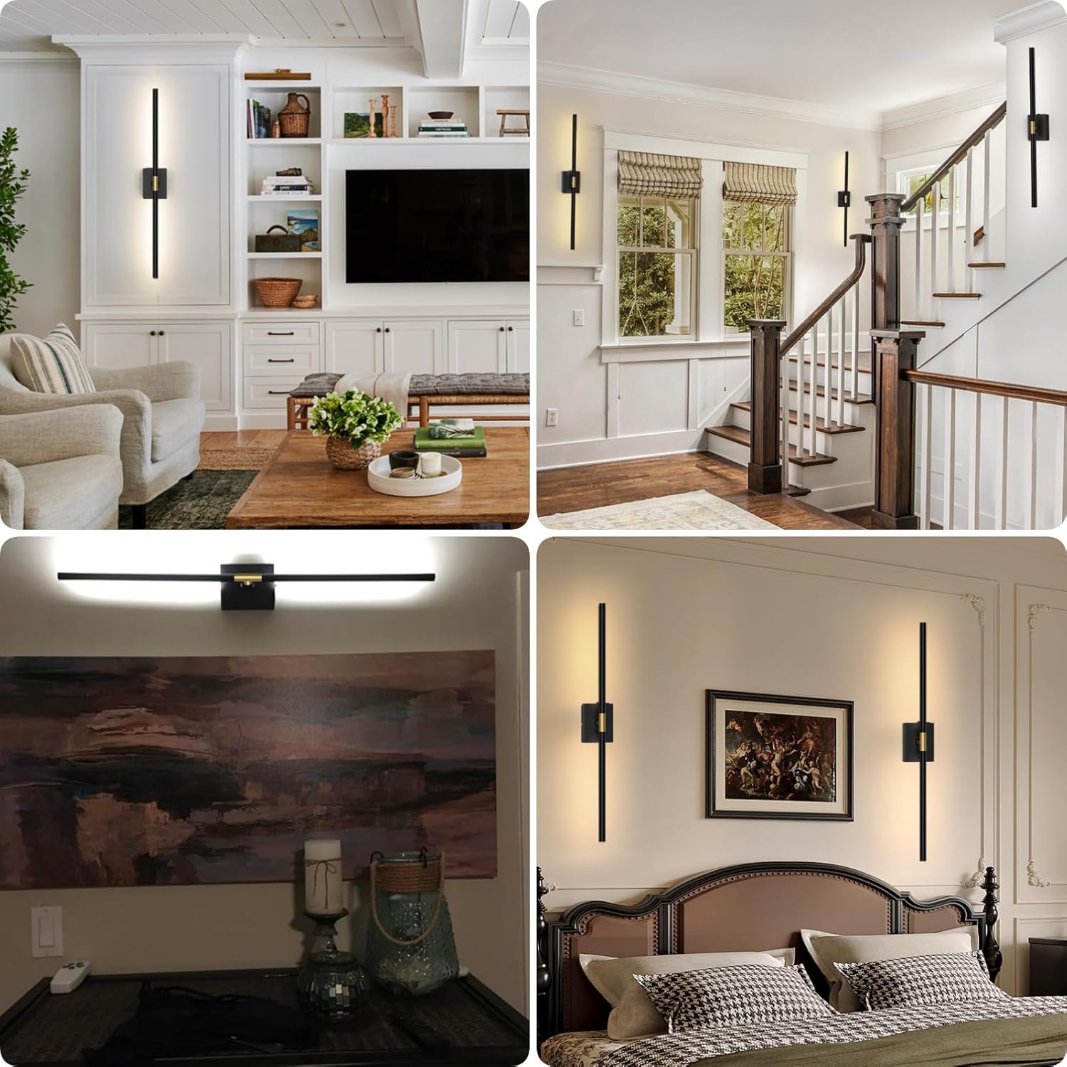 iThird Battery Operated Wall Sconces Set of 2: 10000mAh Rechargeable Wall Lights with Remote Control, 360° Rotate Wireless Wall Scone Decor for TV/Mirror Bedroom Living Room, 31.5 Inch, Black - Image 2