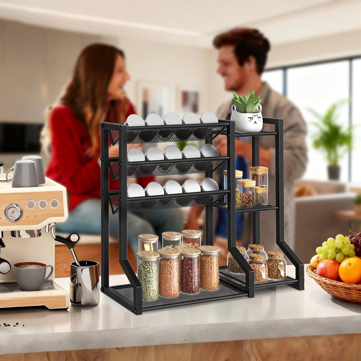 HOOBRO 4-Tier Spice Rack, Seasoning Organizer, Stackable Spice Rack Organizer, Spice Jar Storage Organizer, for Kitchen, Cupboard, Countertop, Black BK48TL01 - Image 6