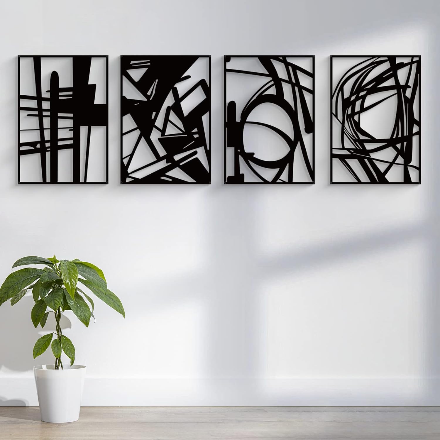 Glamativity 4 Pack Black Abstract Metal Wall Art, Minimalist Décor Single Line Art Wall Décor, 3D Textured Metal Wall Sculptures, for Living Room Bedroom Bathroom Study Room (Black Abstract, M Size 16 x 11'') - Image 4