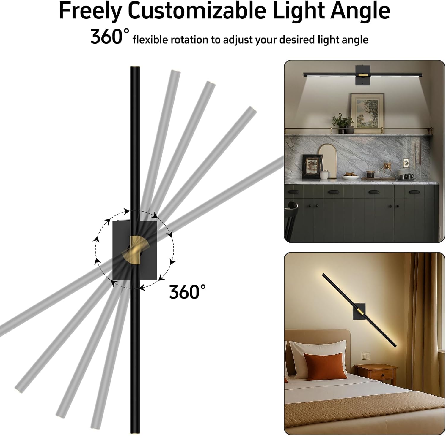 iThird Battery Operated Wall Sconces Set of 2: 10000mAh Rechargeable Wall Lights with Remote Control, 360° Rotate Wireless Wall Scone Decor for TV/Mirror Bedroom Living Room, 31.5 Inch, Black - Image 7