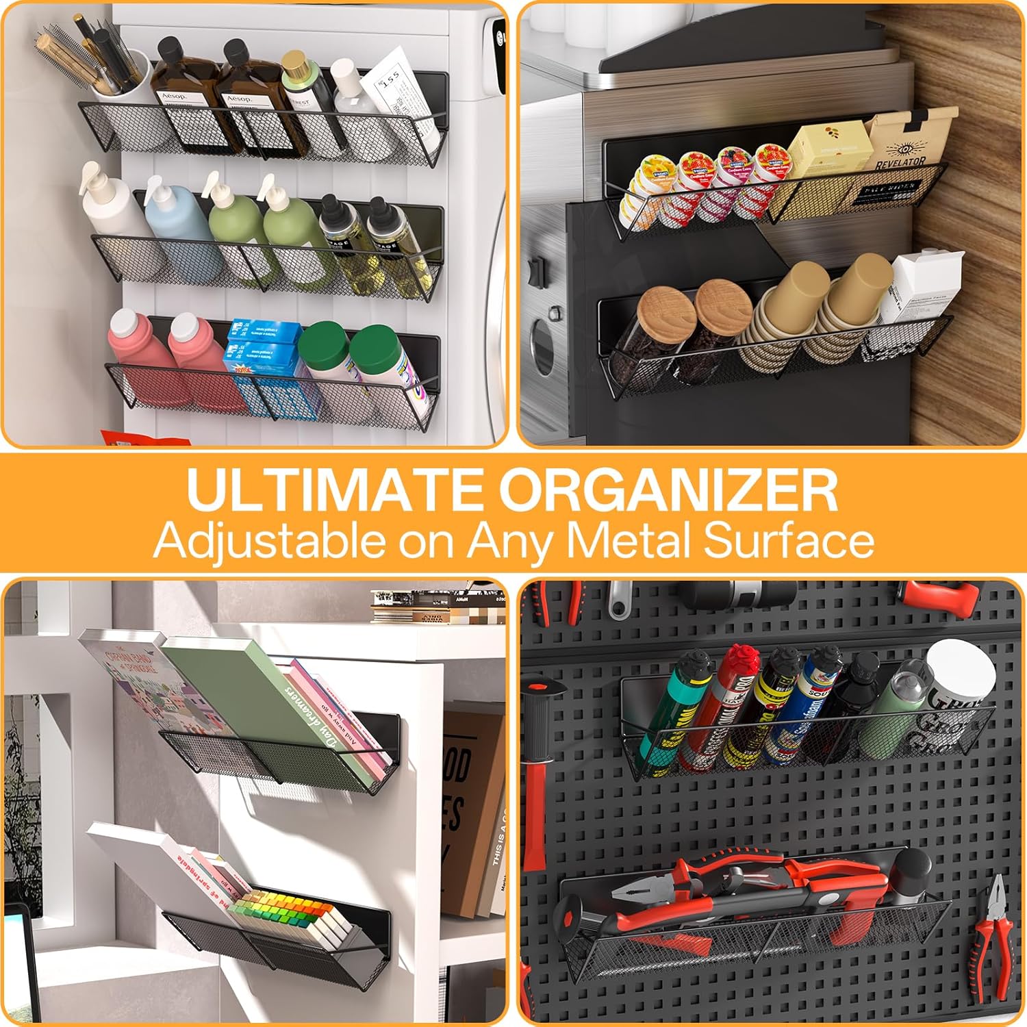 Magnetic Spice Rack for Refrigerator, 4 Pack 100% Metal Strong Magnet Fridge Shelves, 14-16.5 inch, Space Saving Spice Organizer Tilt, No Drilling Moveable Home Kitchen Laundry Storage Organization - Image 7