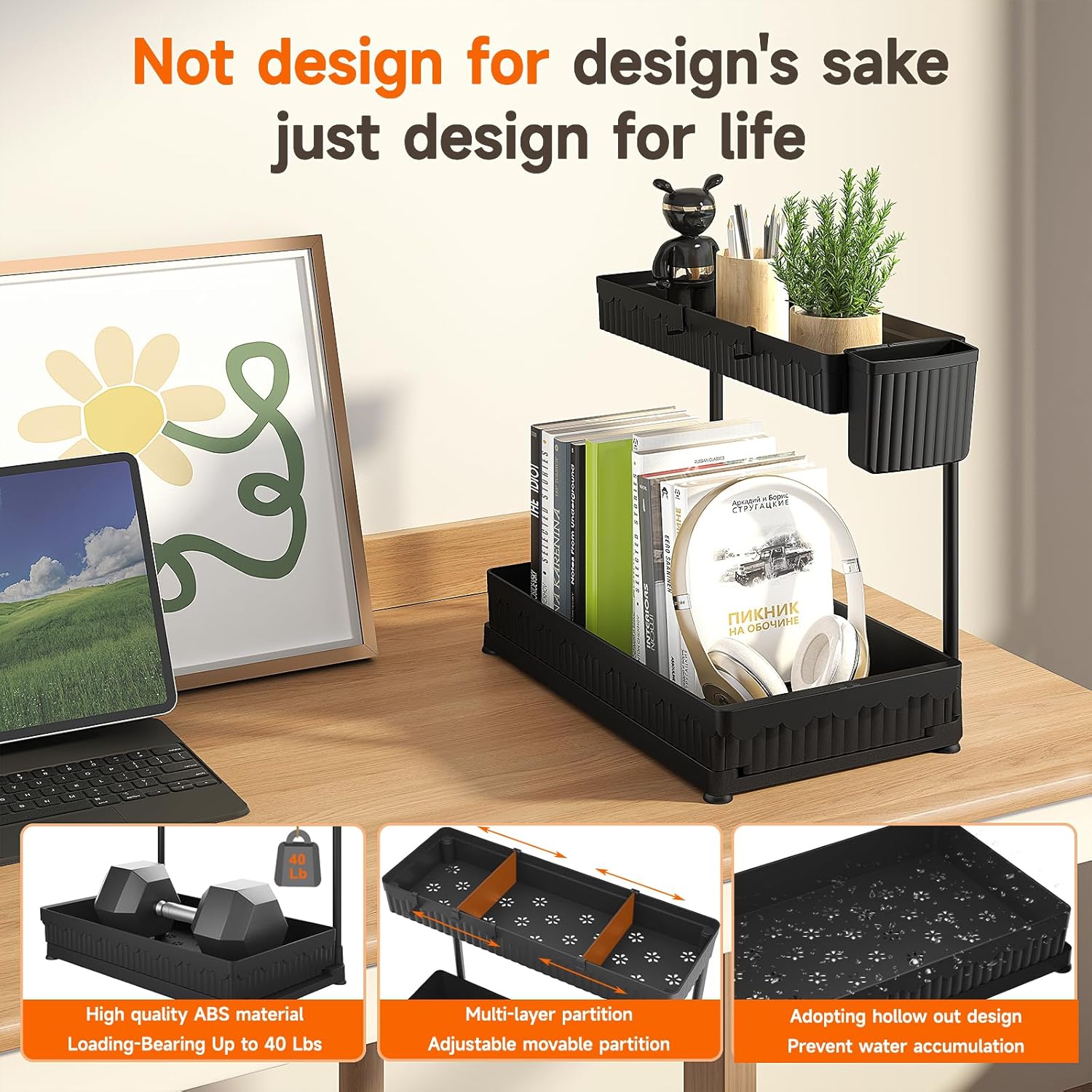 3 Pack Multi-Purpose Under Sink Organizers and Storage, 2026 L-Shaped Pull Out Cabinet Organizer for Bathroom & Kitchen, Under Cabinet Organizer with Hooks Hanging Cup, Black - Image 5