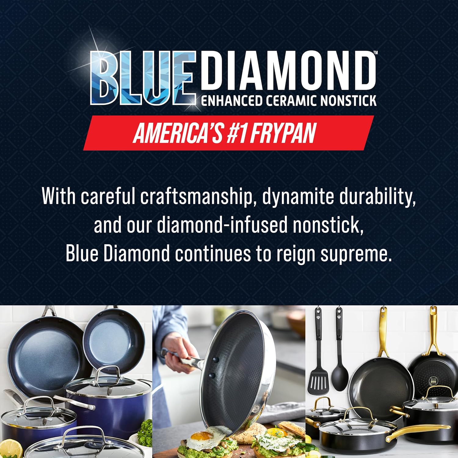 Blue Diamond Hybrid Nonstick Stainless Steel 12 Piece Cookware Set, Tri-Ply PFAS-Free Ceramic Diamond Bond Pots & Pans, Dishwasher & Oven Safe to 850F, Induction Ready, Metal Utensil Safe, Silver - Image 8