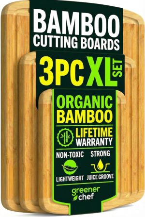 Organic Bamboo Cutting Board Set of...