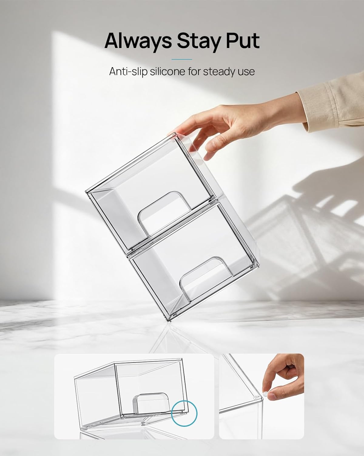 Vtopmart 4 Pack Small Clear Stackable Storage Drawers,Acrylic Bathroom Makeup Organizer,Plastic Storage Bins For Vanity, Undersink, Kitchen Cabinets, Pantry, Home Organization - Image 6