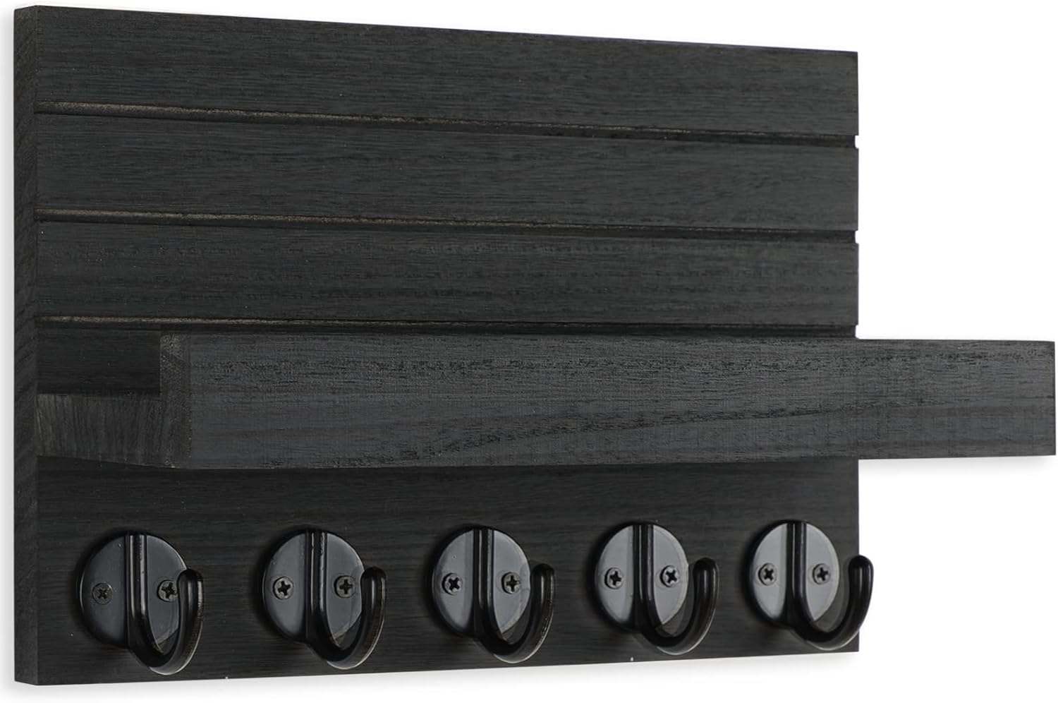 Key Holder for Wall, Decorative Key and Mail Holder with Shelf Has Large Hooks for Bags, Coats, Umbrella – Paulownia Wood Key Hanger with Mounting Hardware (9.8”W x 6.7”H x 4.2”D) - Image 2