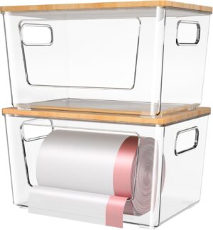 2 Pack Trash Bag Holder with Bamboo...
