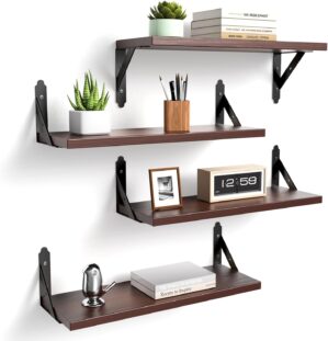 Wood Floating Shelves Set of 4, Rus...