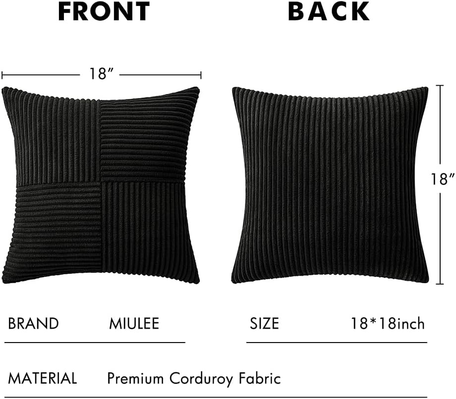 MIULEE Black Decorative Throw Pillow Covers 18x18 Inch for Couch Bed Sofa Pack of 2 Boho Farmhouse Throw Pillows Soft Cross Corduroy Patchwork Textured Cushion Cases - Image 6