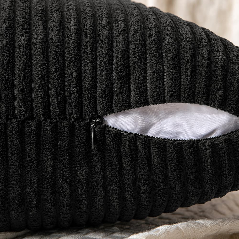 MIULEE Black Decorative Throw Pillow Covers 18x18 Inch for Couch Bed Sofa Pack of 2 Boho Farmhouse Throw Pillows Soft Cross Corduroy Patchwork Textured Cushion Cases - Image 3