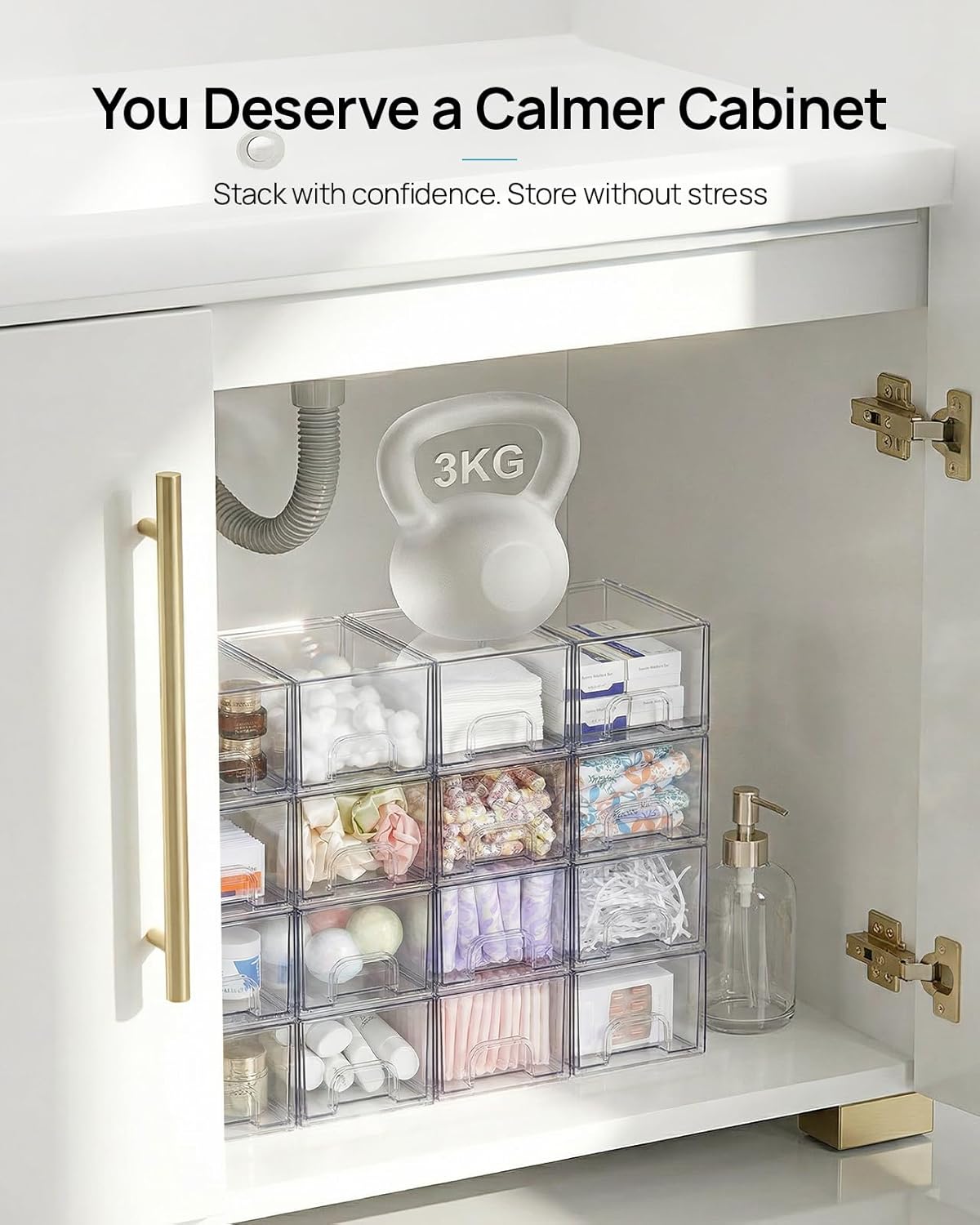 Vtopmart 4 Pack Small Clear Stackable Storage Drawers,Acrylic Bathroom Makeup Organizer,Plastic Storage Bins For Vanity, Undersink, Kitchen Cabinets, Pantry, Home Organization - Image 4