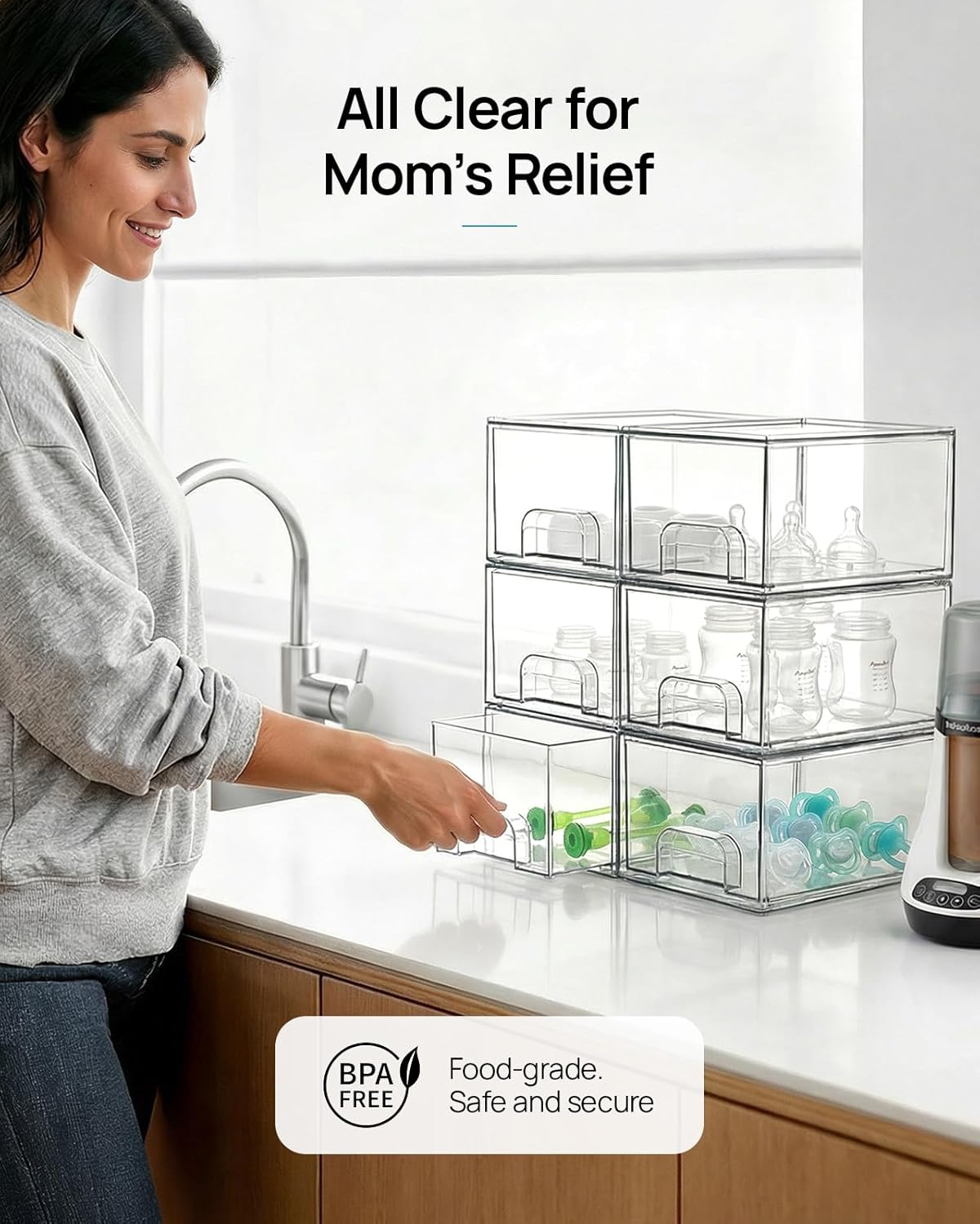 Vtopmart 4 Pack Small Clear Stackable Storage Drawers,Acrylic Bathroom Makeup Organizer,Plastic Storage Bins For Vanity, Undersink, Kitchen Cabinets, Pantry, Home Organization - Image 5