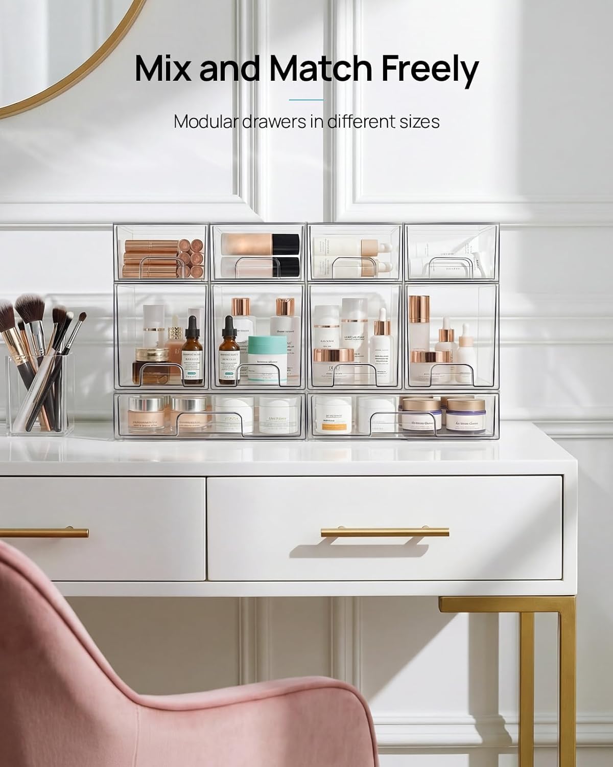 Vtopmart 4 Pack Small Clear Stackable Storage Drawers,Acrylic Bathroom Makeup Organizer,Plastic Storage Bins For Vanity, Undersink, Kitchen Cabinets, Pantry, Home Organization - Image 7