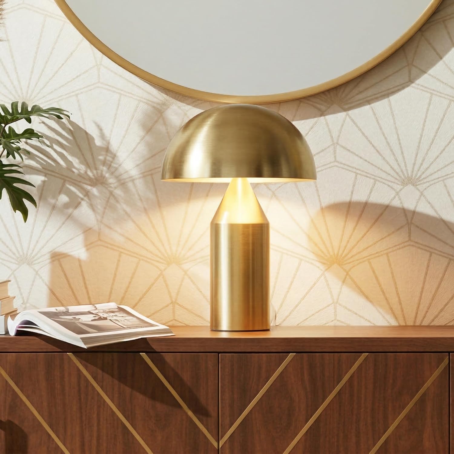 Brightech Venus Mushroom Table Lamp - Modern Lamp for Living Room, Bedroom Side/End Table - Dimmable, Unique Side Table LED Lamp Shade for Office, Reading - Brass/Gold, 14" Tall - Image 3