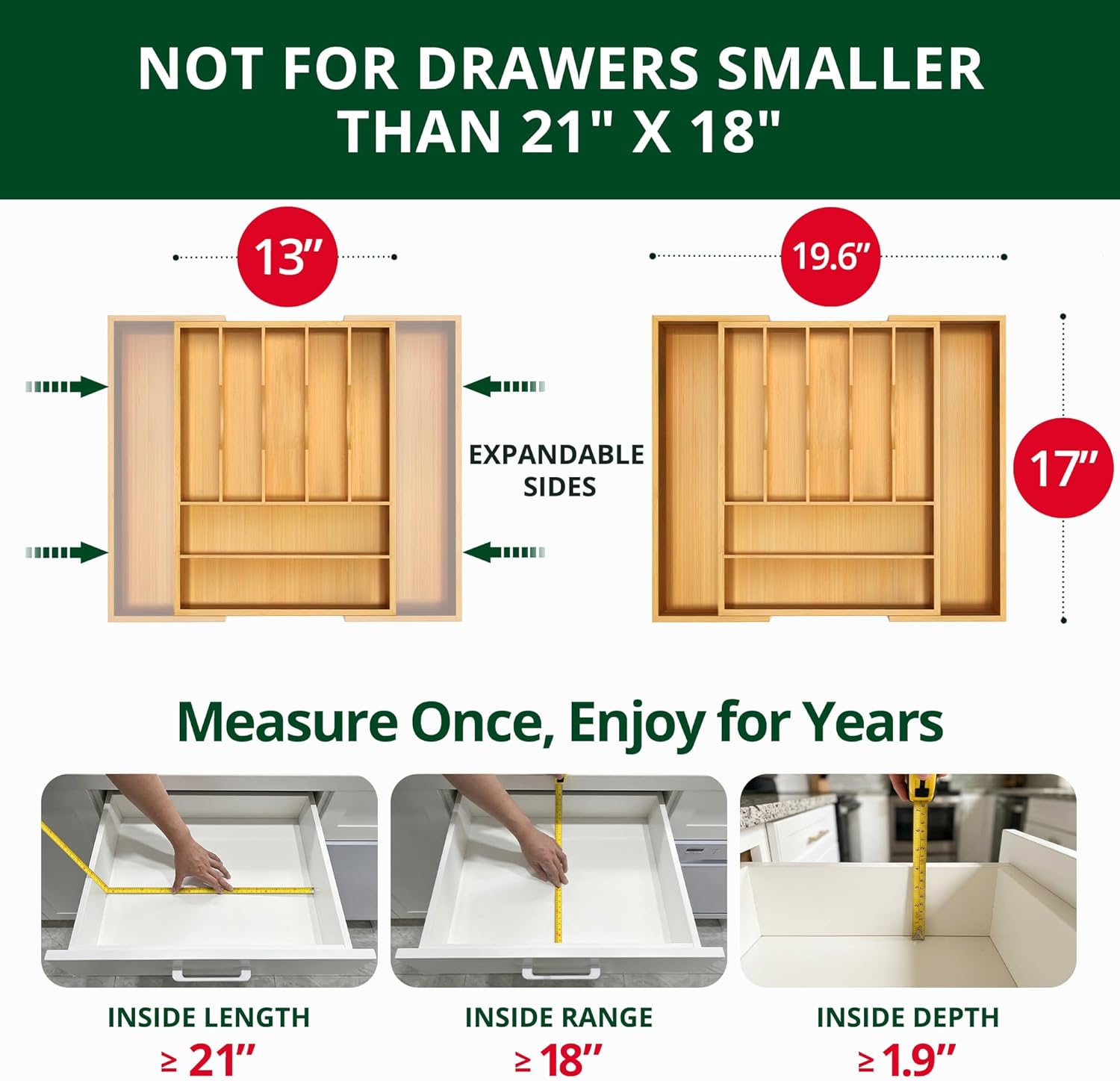 ROYAL CRAFT WOOD Luxury Bamboo Kitchen Drawer Organizer - Silverware Organizer, Utensil Holder & Cutlery Tray Drawer Dividers for Flatware (9 Slot, Natural) - Image 4