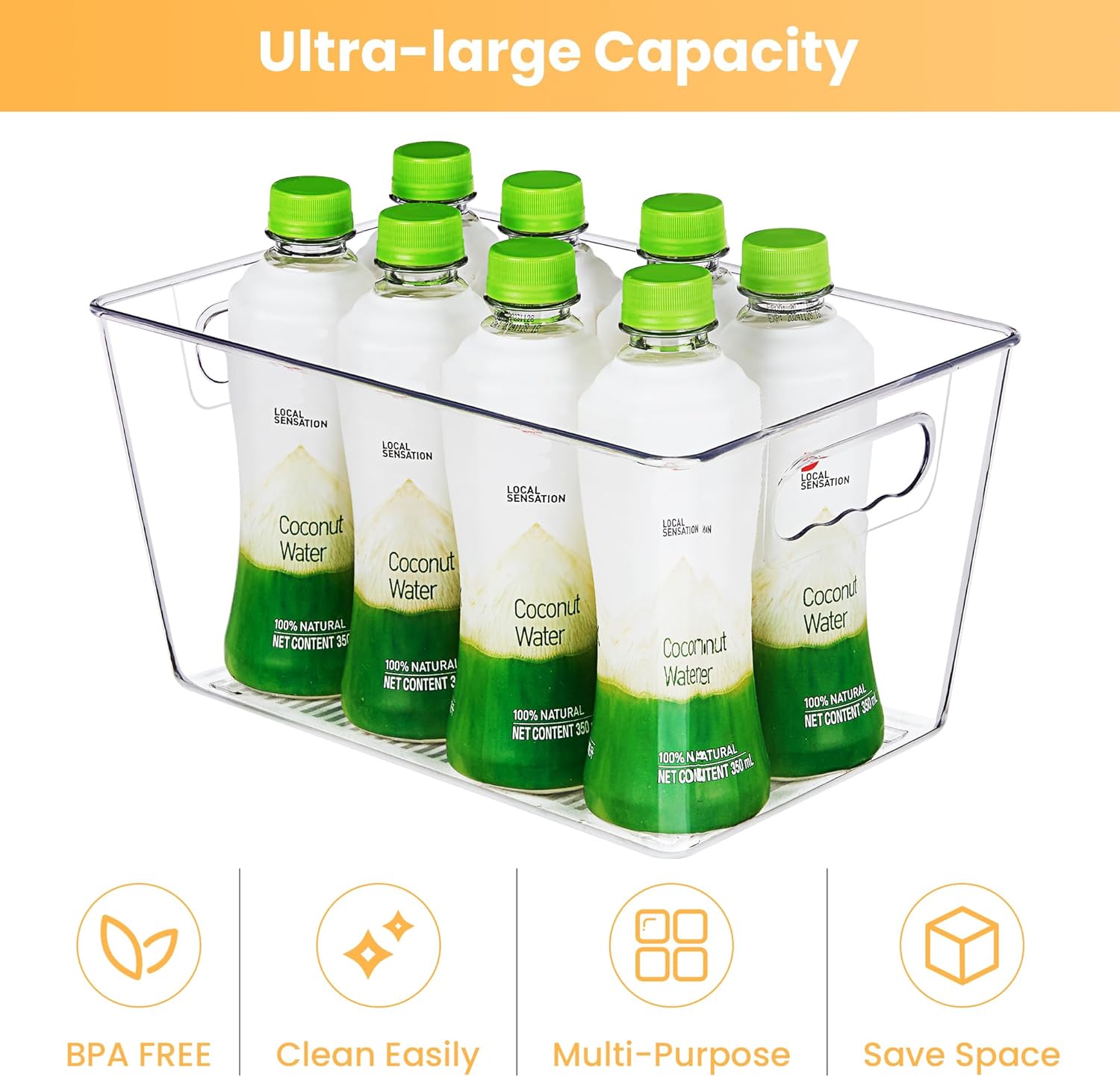 YIHONG 6 Pack Clear Pantry Organizer Bins, Plastic Containers with Handle for Kitchen,Freezer,Cabinet,Closet,Bathroom Under Sink Storage - Image 6