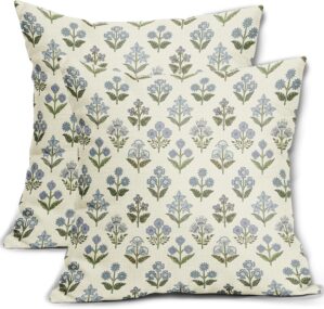 Blue Green Block Print Pillow Cover...