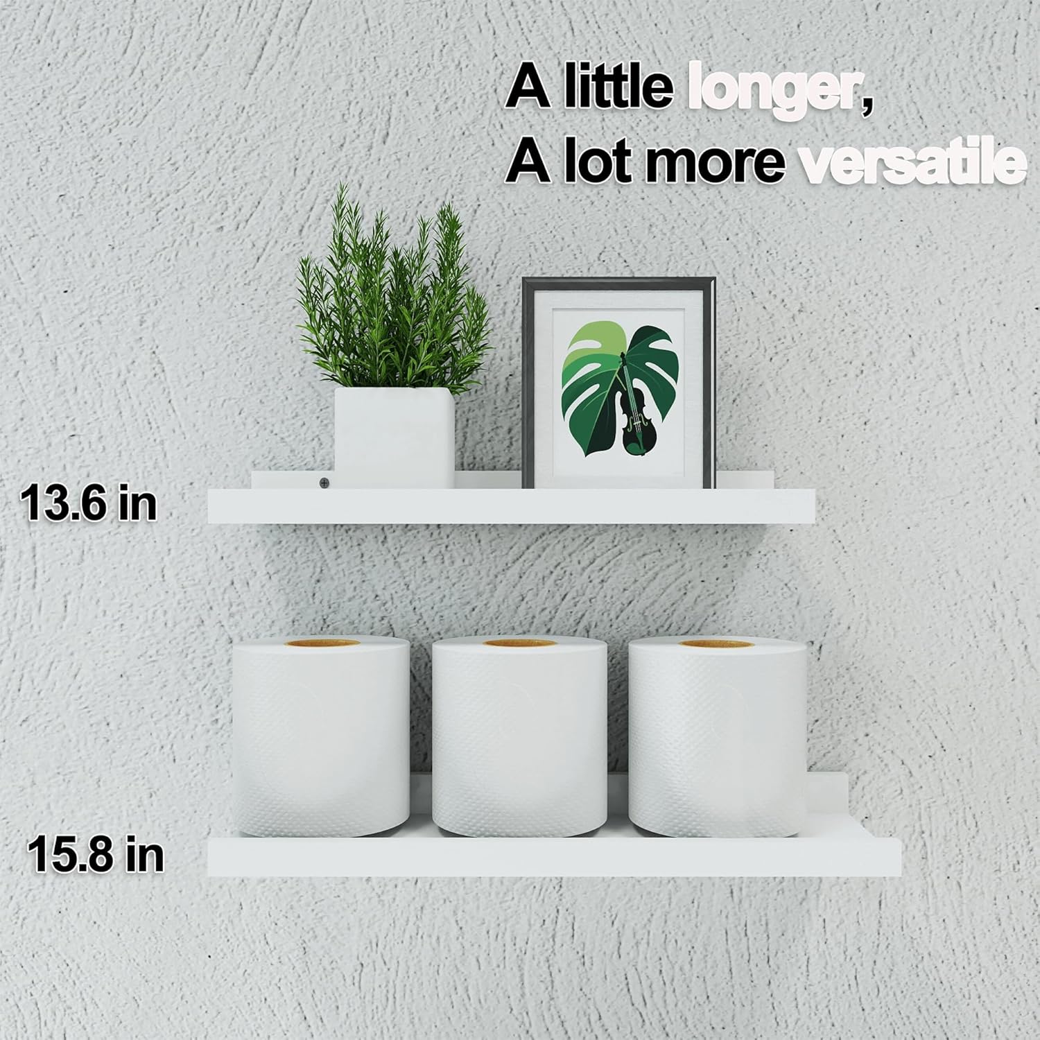 White Floating Shelves for Wall Decor, Wall Mounted Wood Storage Shelf for Bedroom, Living Room, Bathroom, Kitchen, Nursery, Display Picture Ledge Shelf with Lip Set of 2-14 Inches, White - Image 5