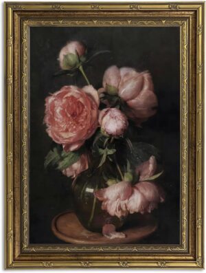 Gold Framed Vintage Dark Floral Can...