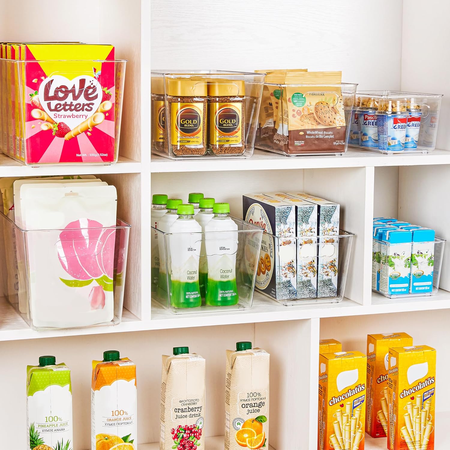 YIHONG 6 Pack Clear Pantry Organizer Bins, Plastic Containers with Handle for Kitchen,Freezer,Cabinet,Closet,Bathroom Under Sink Storage - Image 4