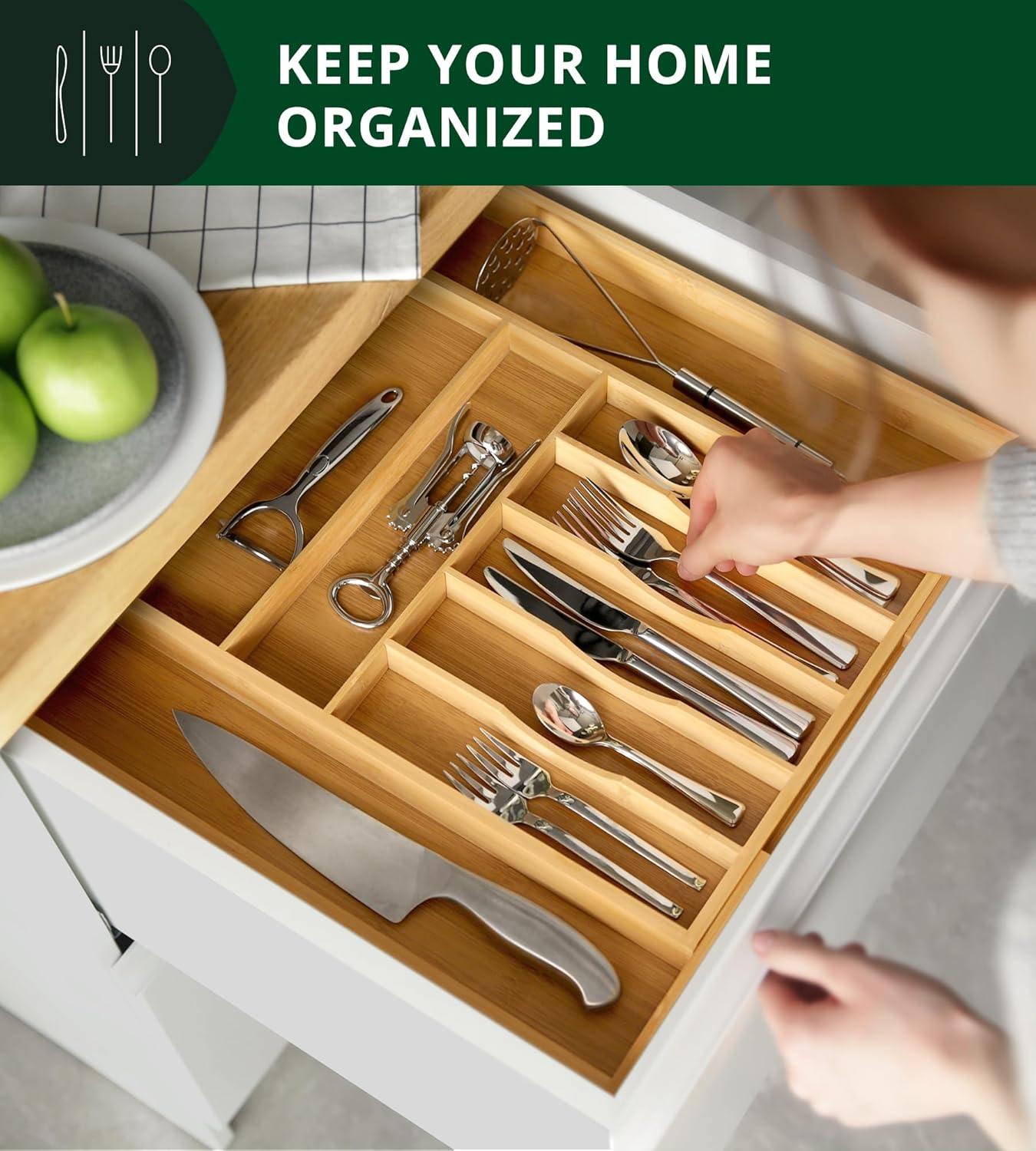 ROYAL CRAFT WOOD Luxury Bamboo Kitchen Drawer Organizer - Silverware Organizer, Utensil Holder & Cutlery Tray Drawer Dividers for Flatware (9 Slot, Natural) - Image 6
