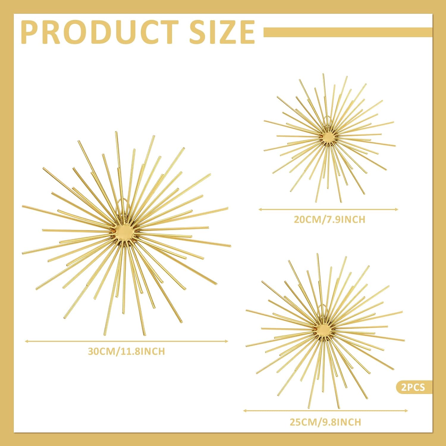 Shimeyao 4 Pcs Metal Starburst Wall Decor Gold Metal Wall Art 3D Spike Bling Finish Star Burst Hangings Accents Sculptures Set Modern Mid Century Decorations for Living Room Bedroom Entryway - Image 4