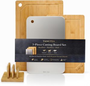 Bamboo Cutting Board Set with Stand...