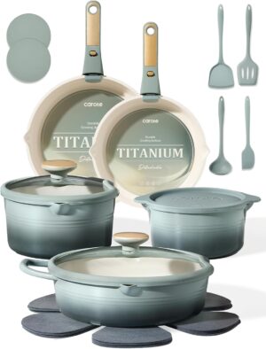 CAROTE 20Pcs Titanium Cookware Set,...