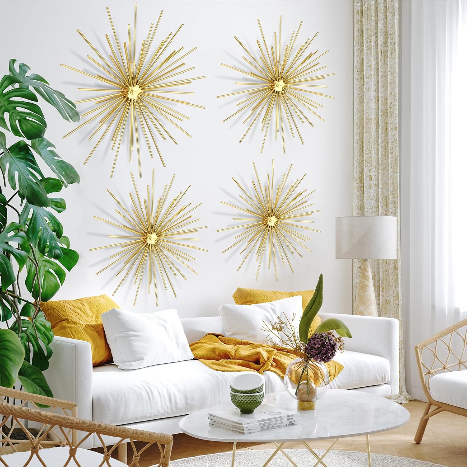 Shimeyao 4 Pcs Metal Starburst Wall Decor Gold Metal Wall Art 3D Spike Bling Finish Star Burst Hangings Accents Sculptures Set Modern Mid Century Decorations for Living Room Bedroom Entryway - Image 7