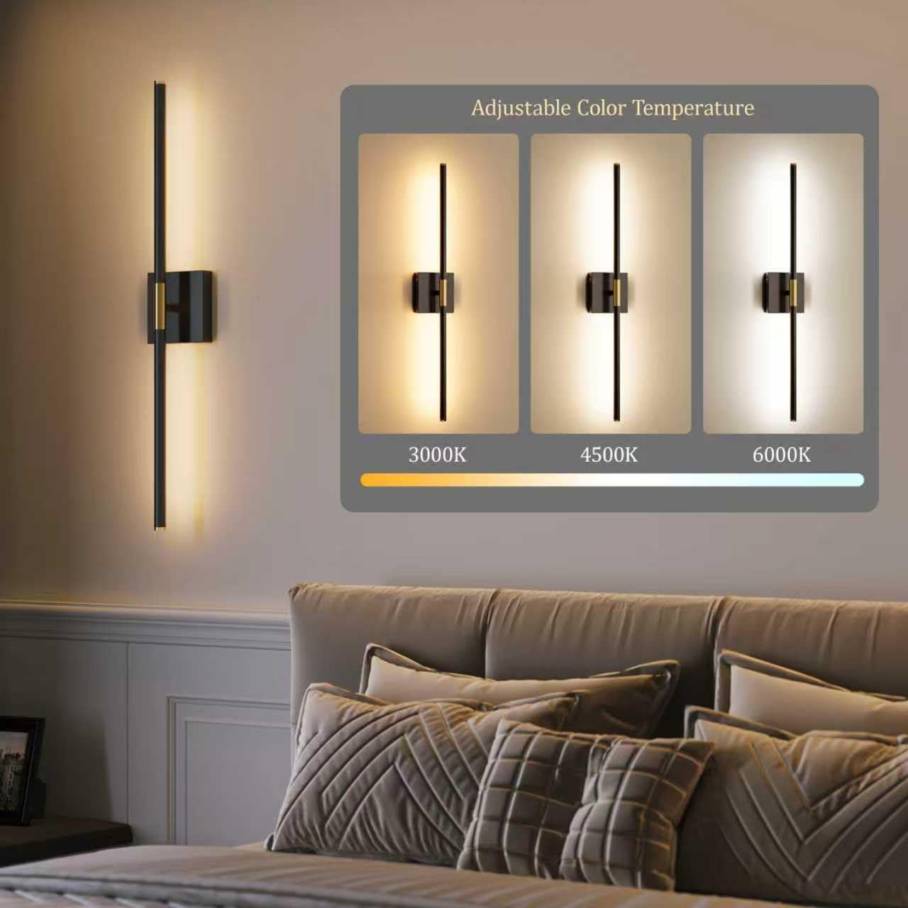 Morauroral Battery Operated Wall Sconces Set of 2, Dimmable 3 Color Battery Wall Sconce with Remote, Black Gold LED Rechargeable Sconces, 24 Inch Modern Wireless Wall Lights for Bedroom, Living Room - Image 4