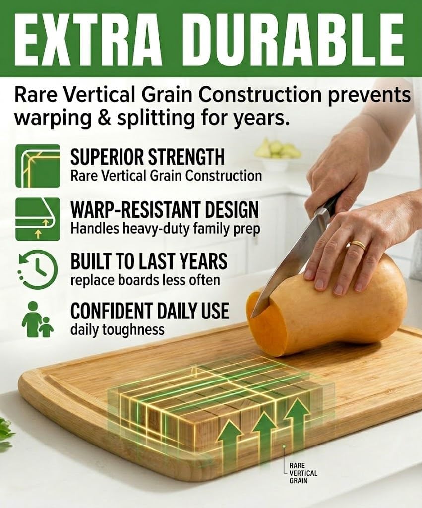 Greener Chef Luxury Bamboo Cutting Board (Extra Large) with Vertical Grain Strength Technology - Non Toxic, Spacious and Lightweight 18" XL Chopping Board Gift - Replacements for Life - Image 3
