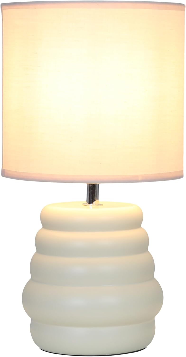 Simple Designs LT1168-CRM 12.68" Chic Glow Mini Stacked Ceramic Table Lamp, Monochromatic Fabric Shade, Small Accent Light, for Bedroom, Office, Living Room, Minimalist Decor, Cream - Image 2