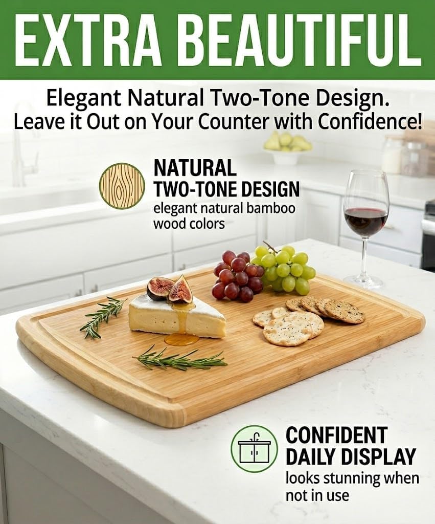 Greener Chef Luxury Bamboo Cutting Board (Extra Large) with Vertical Grain Strength Technology - Non Toxic, Spacious and Lightweight 18" XL Chopping Board Gift - Replacements for Life - Image 8