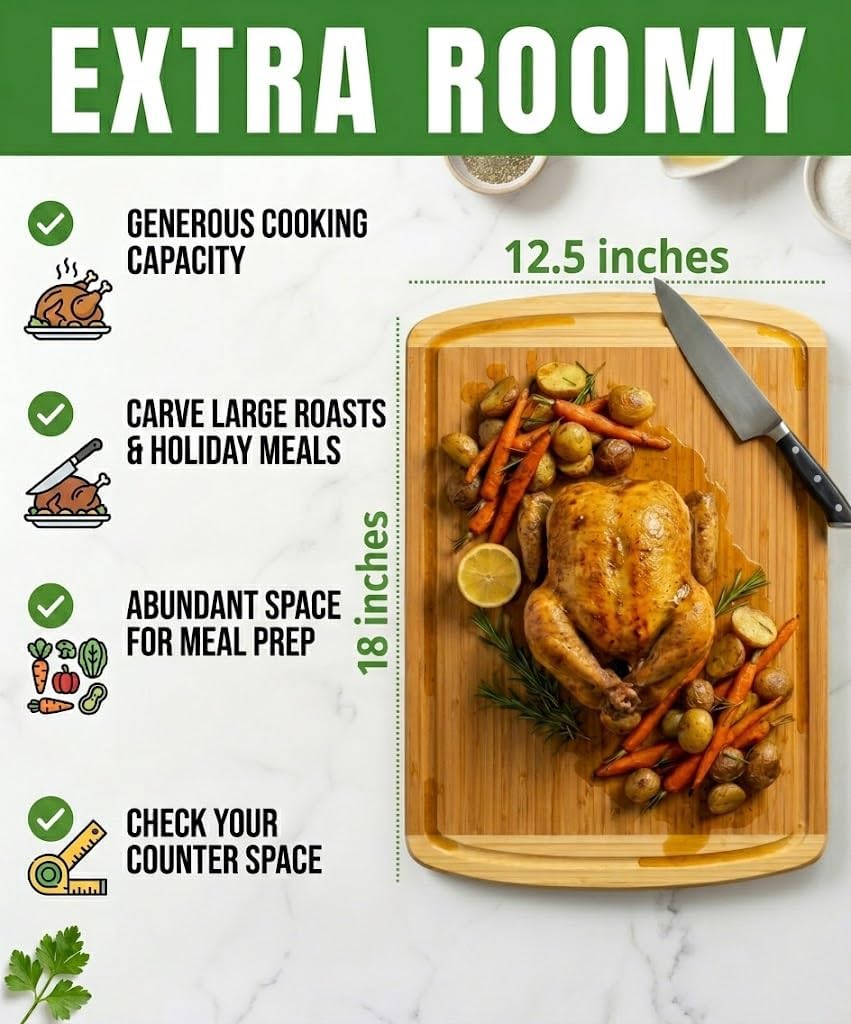 Greener Chef Luxury Bamboo Cutting Board (Extra Large) with Vertical Grain Strength Technology - Non Toxic, Spacious and Lightweight 18" XL Chopping Board Gift - Replacements for Life - Image 2