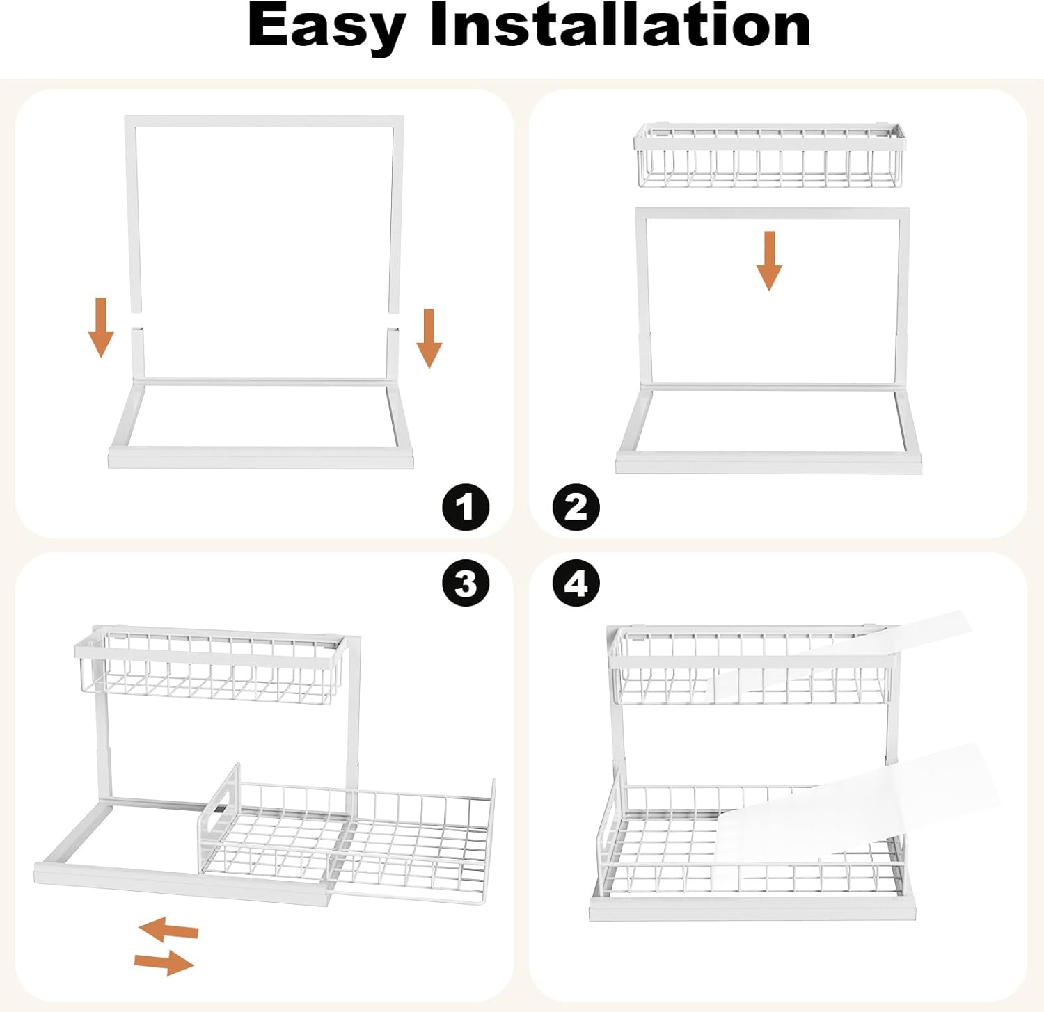 REALINN Under Sink Organizer, Pull Out Cabinet Organizer 2 Tier Slide Out Sink Shelf Cabinet Storage Shelves, Under Sink Storage for Kitchen Bathroom Cabinet, White, 1 Pack - Image 7