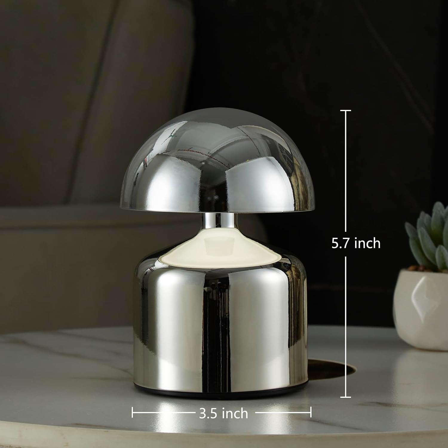 SAIWEYA Modern Cordless Mushroom Small Table Lamp Touch LED Lamps, 3-Way Dimmable Bedside Nightstand Lamp Mini Rechargeable Night Light for Bedroom, Living Room - Image 6