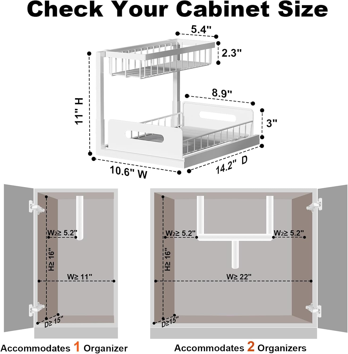 REALINN Under Sink Organizer, Pull Out Cabinet Organizer 2 Tier Slide Out Sink Shelf Cabinet Storage Shelves, Under Sink Storage for Kitchen Bathroom Cabinet, White, 1 Pack - Image 2