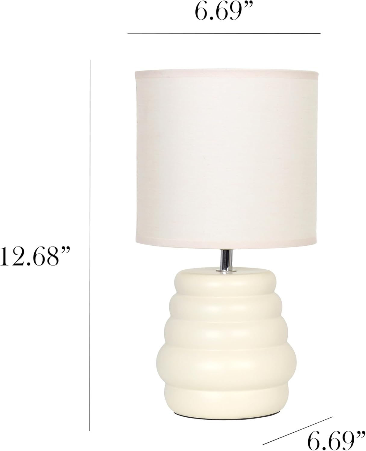 Simple Designs LT1168-CRM 12.68" Chic Glow Mini Stacked Ceramic Table Lamp, Monochromatic Fabric Shade, Small Accent Light, for Bedroom, Office, Living Room, Minimalist Decor, Cream - Image 3