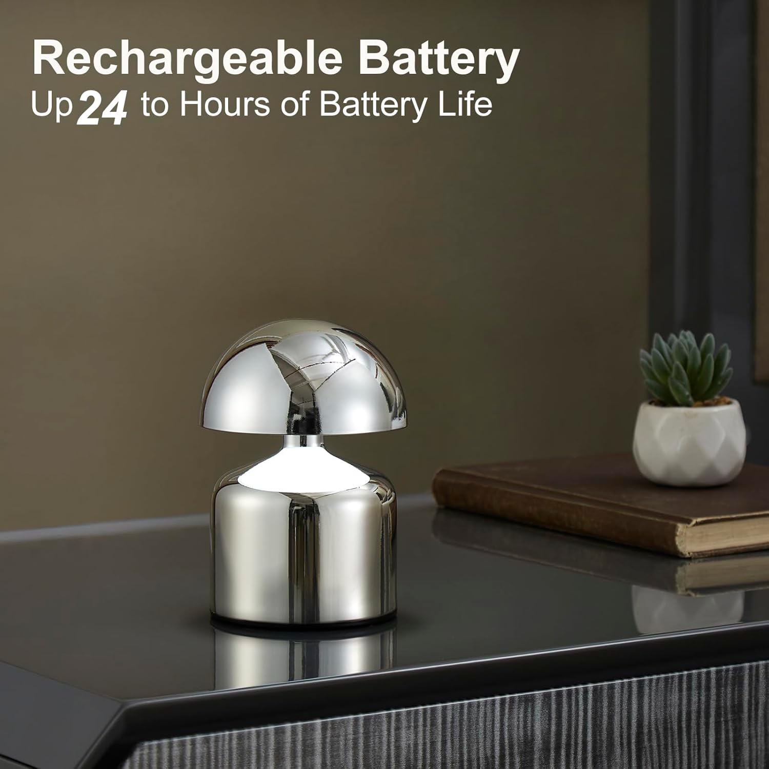 SAIWEYA Modern Cordless Mushroom Small Table Lamp Touch LED Lamps, 3-Way Dimmable Bedside Nightstand Lamp Mini Rechargeable Night Light for Bedroom, Living Room - Image 5