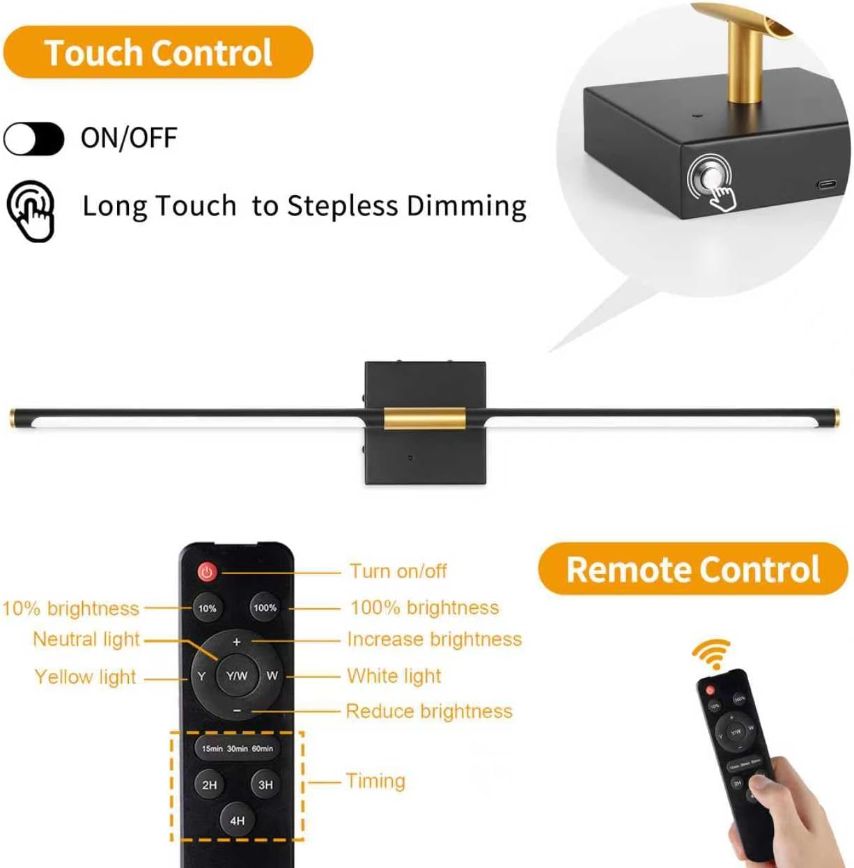 Morauroral Battery Operated Wall Sconces Set of 2, Dimmable 3 Color Battery Wall Sconce with Remote, Black Gold LED Rechargeable Sconces, 24 Inch Modern Wireless Wall Lights for Bedroom, Living Room - Image 7