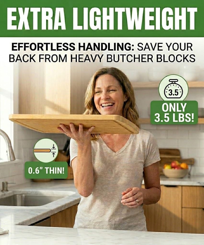 Greener Chef Luxury Bamboo Cutting Board (Extra Large) with Vertical Grain Strength Technology - Non Toxic, Spacious and Lightweight 18" XL Chopping Board Gift - Replacements for Life - Image 5