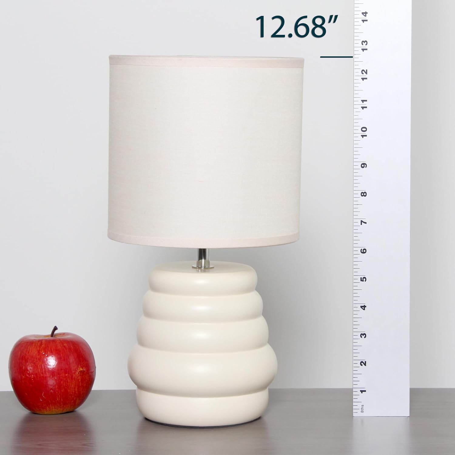 Simple Designs LT1168-CRM 12.68" Chic Glow Mini Stacked Ceramic Table Lamp, Monochromatic Fabric Shade, Small Accent Light, for Bedroom, Office, Living Room, Minimalist Decor, Cream - Image 6